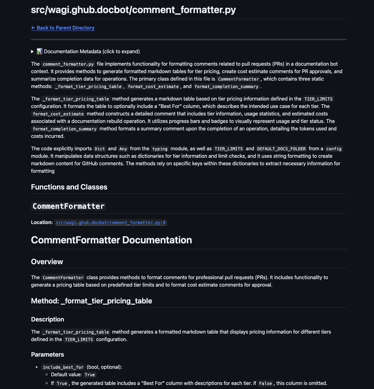 DocBot generated per-file README rendered on GitHub